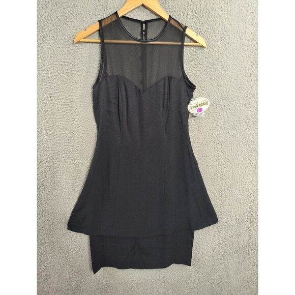 Joseph Ribkoff Dress 4 Black Sheath Peplum Sleeveless Mesh Round Neck FLAW - Picture 3 of 14